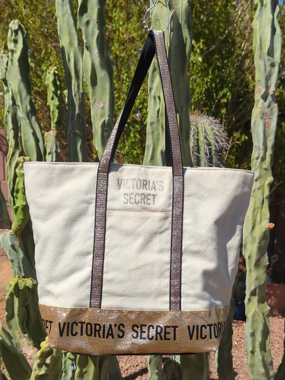 Victoria's Secret Canvas Glitter Logo Extra Large Tote Bag